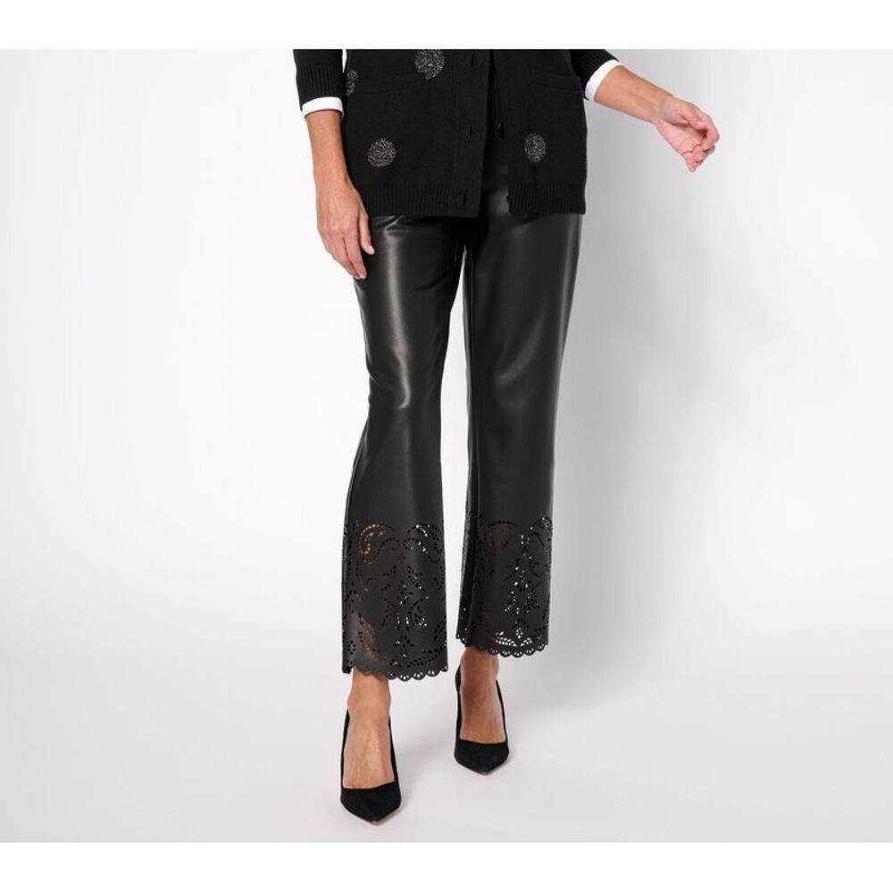 Legacy Women's Petite Pants 14P Perforated Hem Faux Leather Black A620700